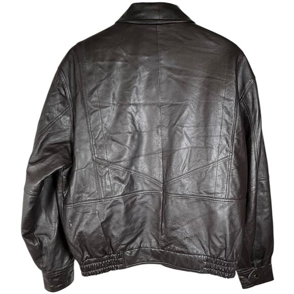 Vintage Irvine Park Genuine Leather Bomber Jacket Brown Full Zip Button Closure - Picture 2 of 14
